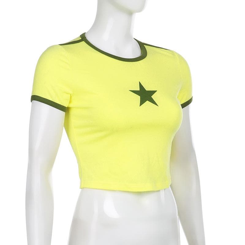 Patchwork short sleeve star pattern contrast top