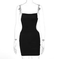 Hollow out knitted square neck contrast cami dress