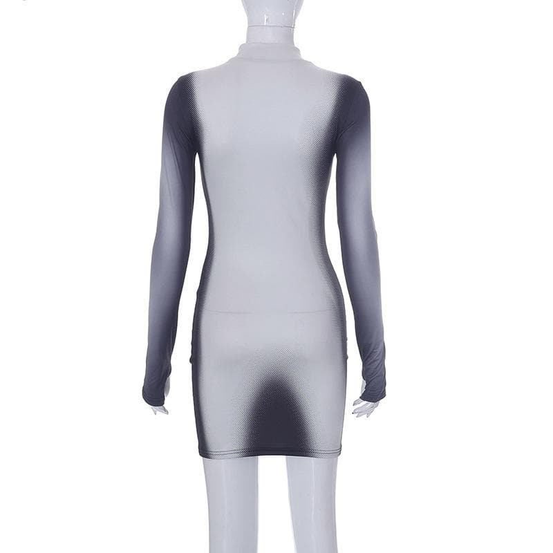 Langärmliges Minikleid mit kontrastierendem Bodyprint und Handschuhen 