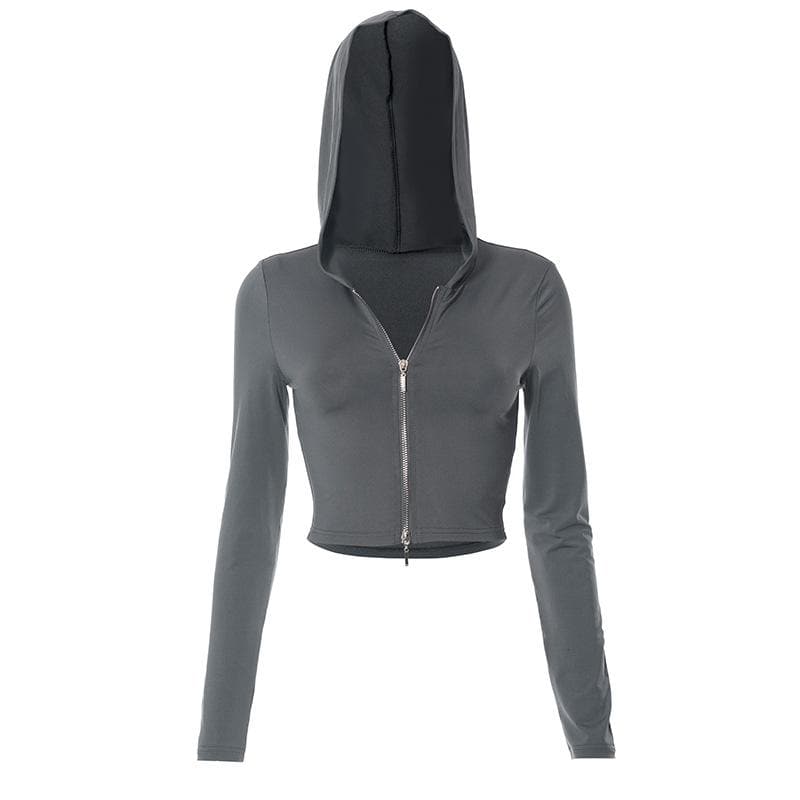 Hoodie zip-up solid long sleeve crop top