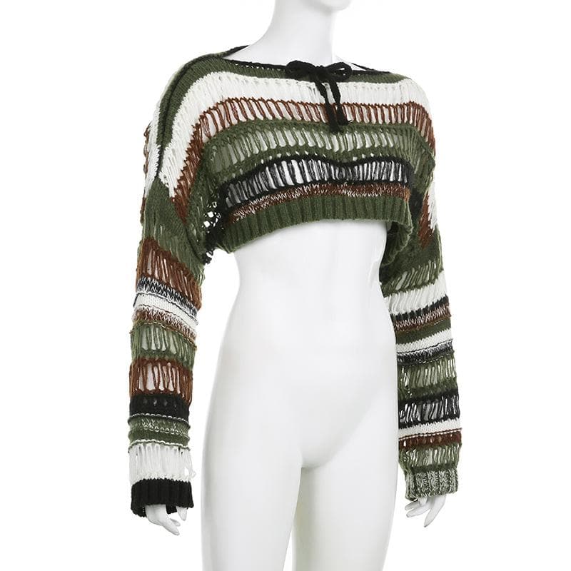 Knitted long sleeve multicolor crochet shrug top