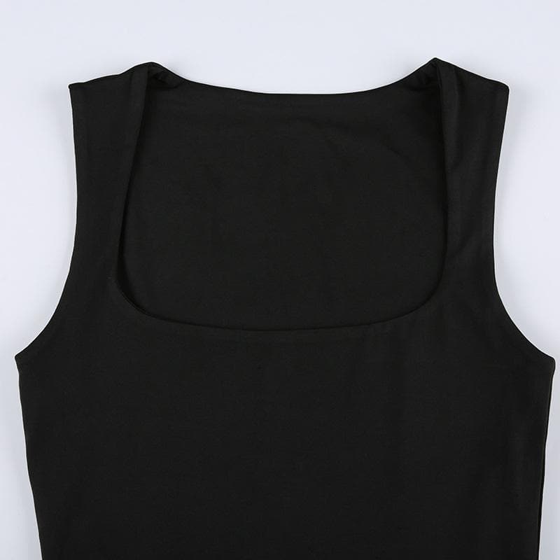 Double-layered square neck sleeveless solid crop top