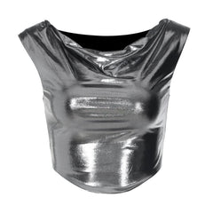 Cowl neck metallic cap sleeve ruched crop top