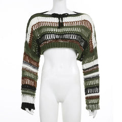 Knitted long sleeve multicolor crochet shrug top