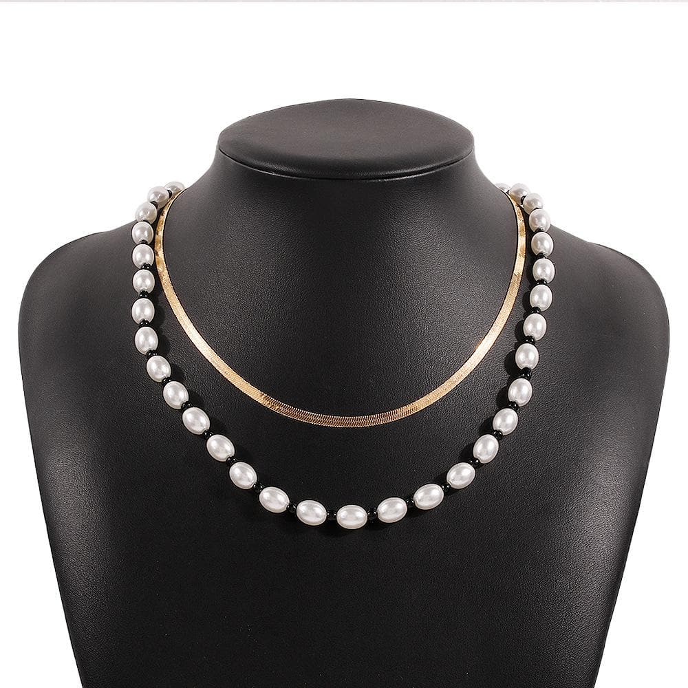 Faux pearl beaded snake chain 2 pcs necklace