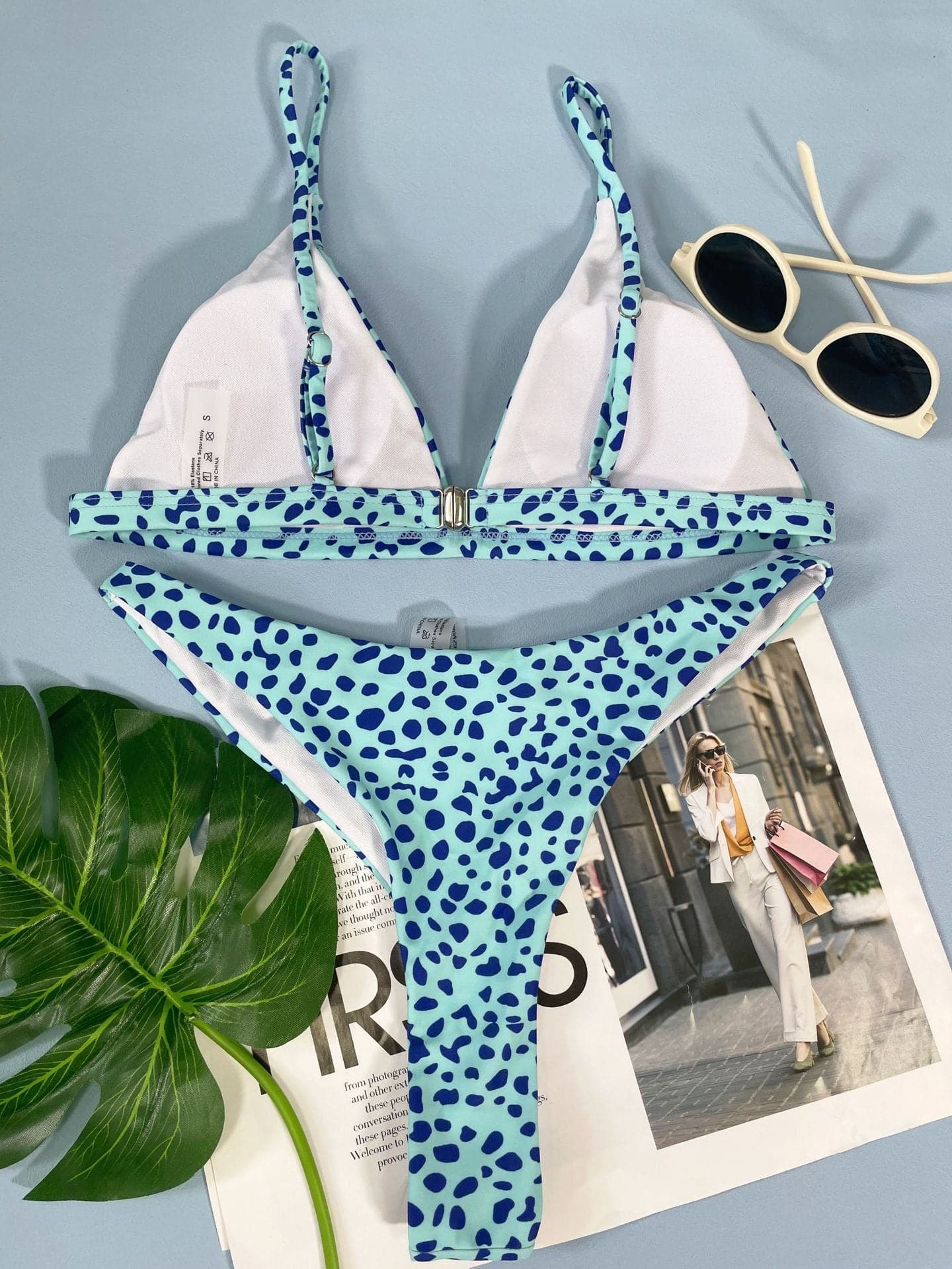 Contrast polka dot padded bikini swimwear