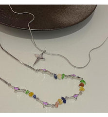 Gargantilla con colgante de estrella de piedra multicolor (2 unidades) 