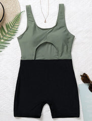 Hollow out contrast u neck sleeveless one piece swimwear