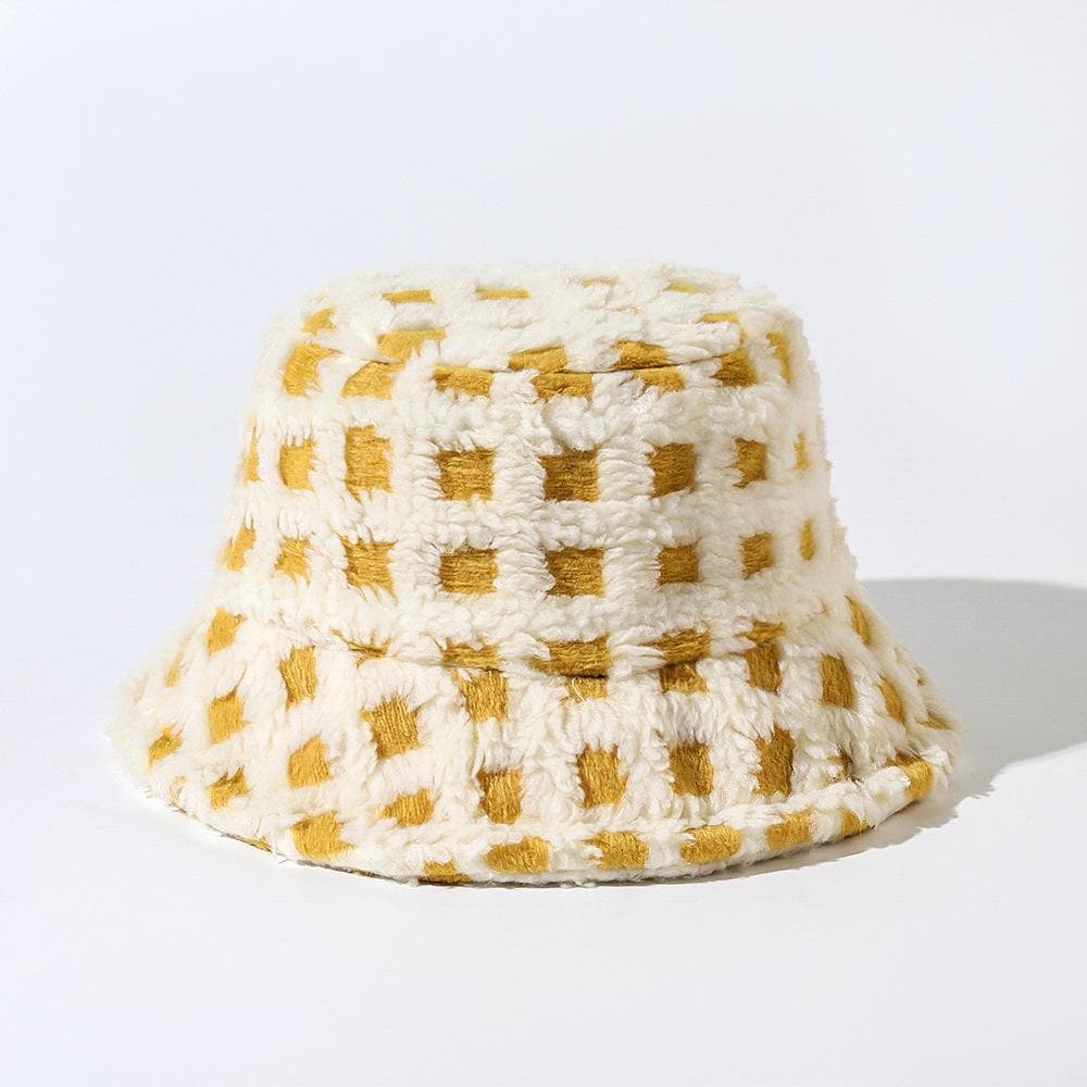 Plaid fluffy contrast fisherman bucket hat