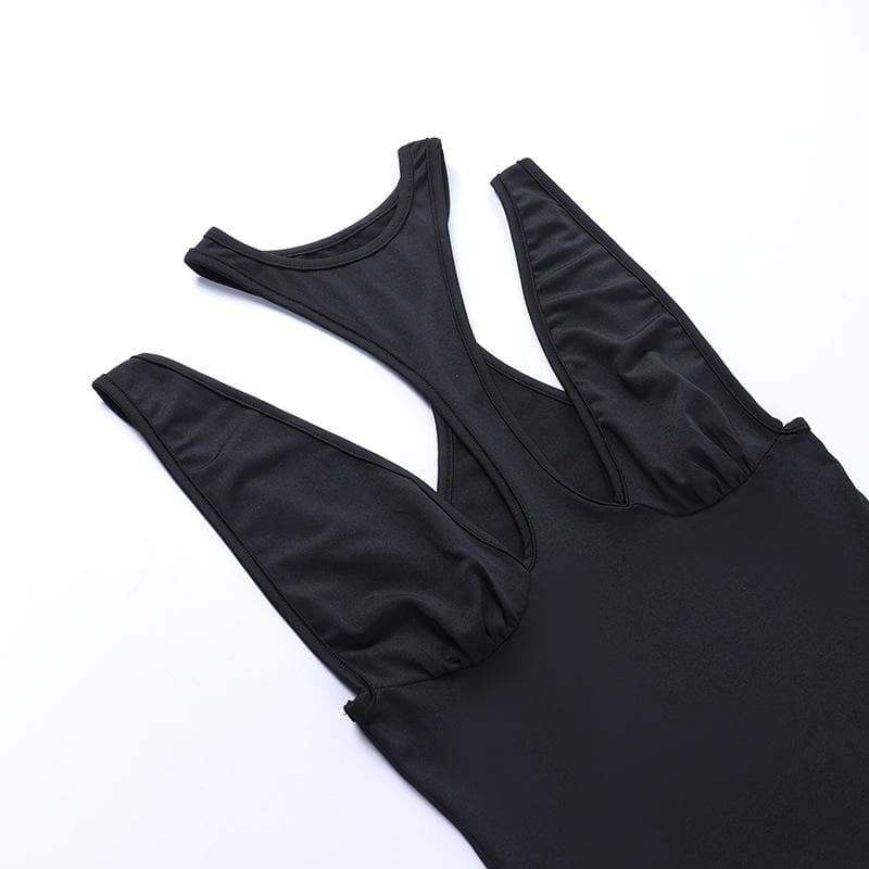 Hollow out crewneck sleeveless solid ruched bodysuit