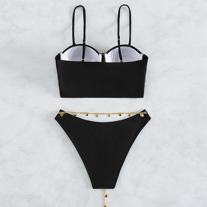 Gepolsterter Camisole-Bikini mit herzförmigem Ausschnitt und Metallkette