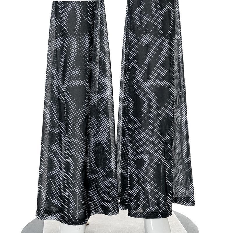 Mesh see through flared print pant