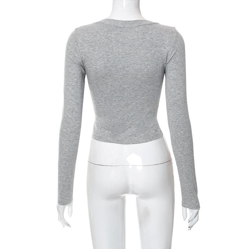 Long sleeve square neck solid crop top