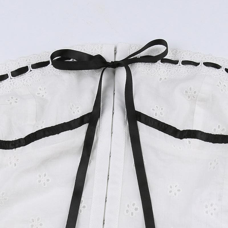 Textured contrast stitch self tie button backless tube top