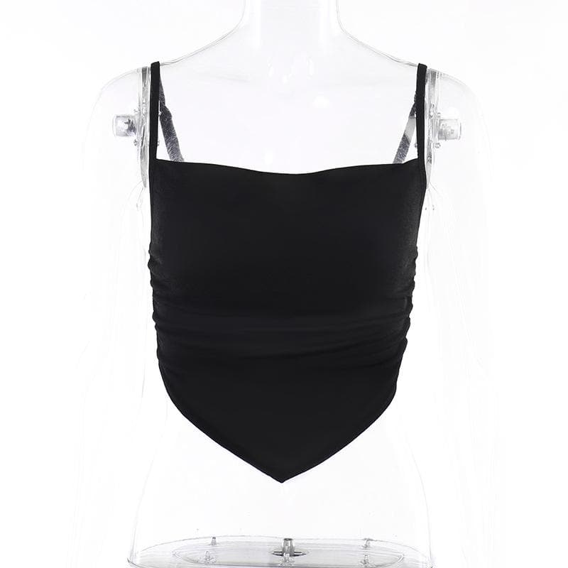 Ruched solid square neck backless cami top