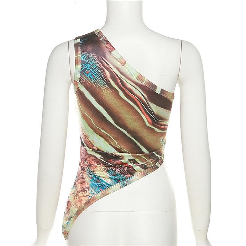 Contrast print one shoulder irregular sleeveless top