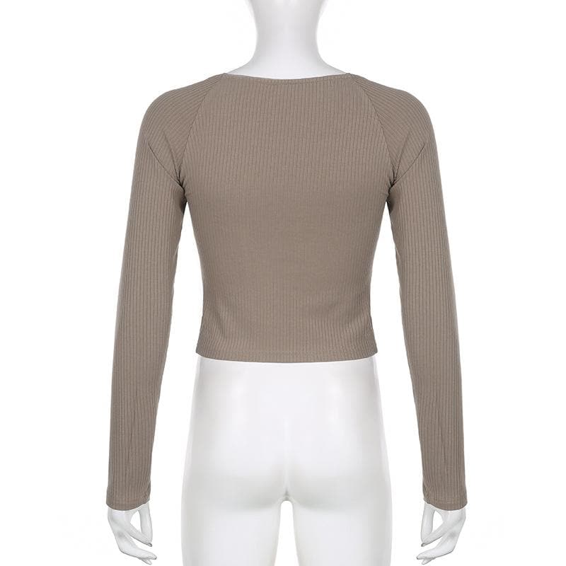 Long sleeve square neck solid ribbed crop top - Final Sale