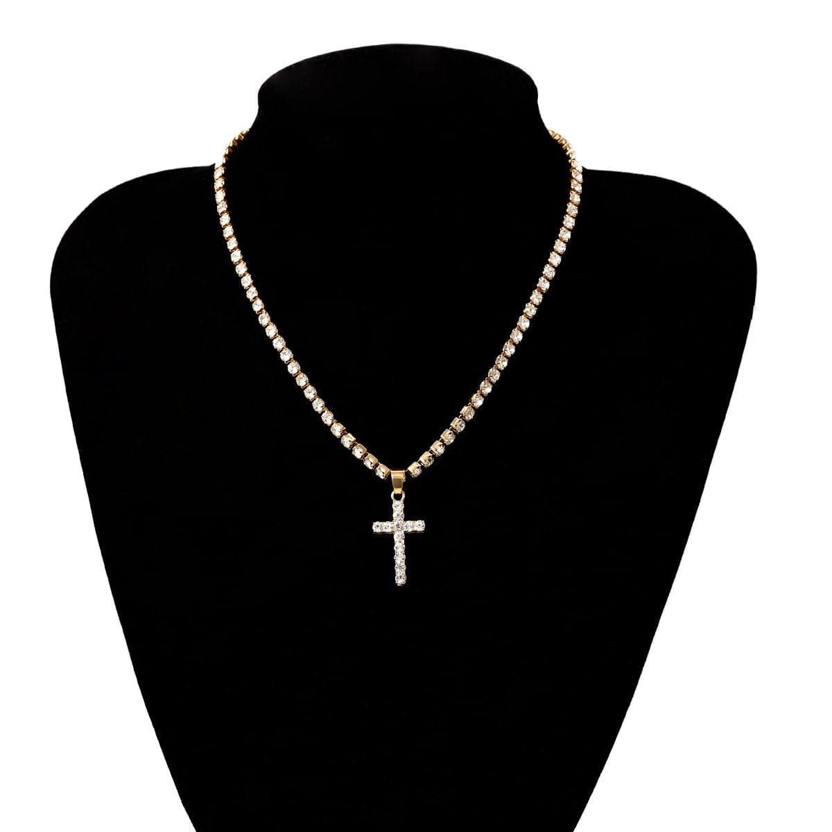 Cross pendant rhinestone necklace