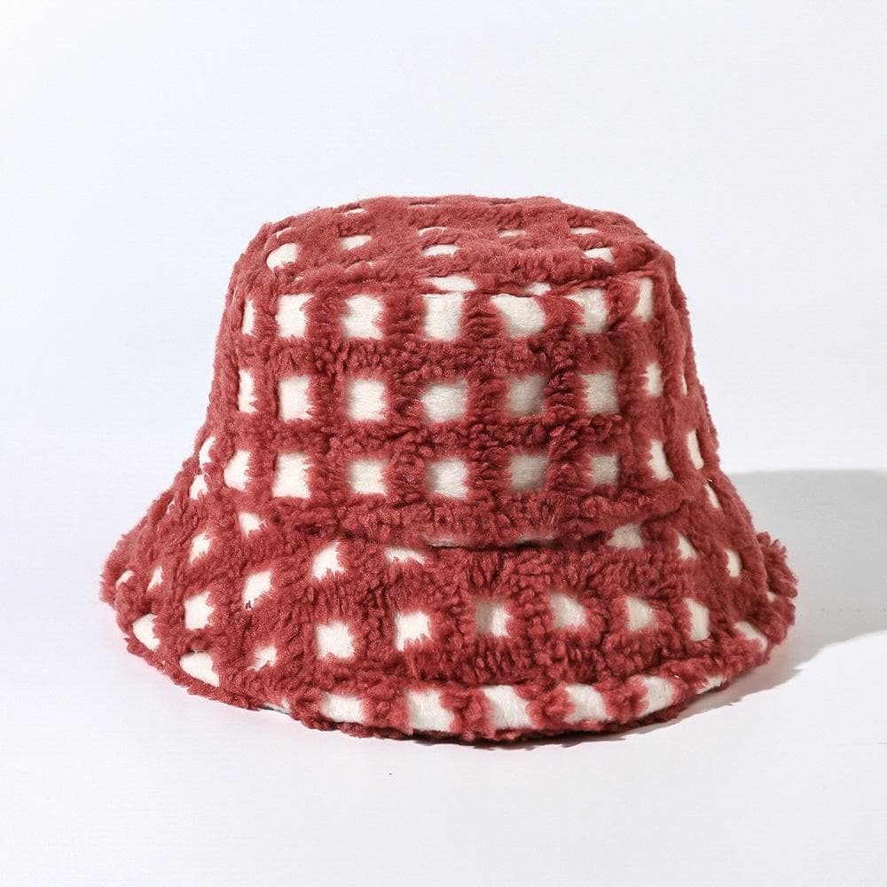 Plaid fluffy contrast fisherman bucket hat