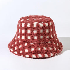 Plaid fluffy contrast fisherman bucket hat