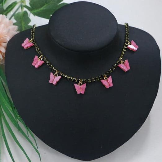 Butterfly pendant choker necklace