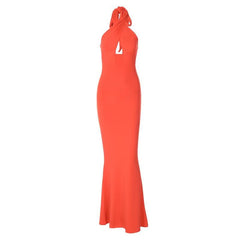 Cross front solid hollow out halter backless 2-way maxi dress