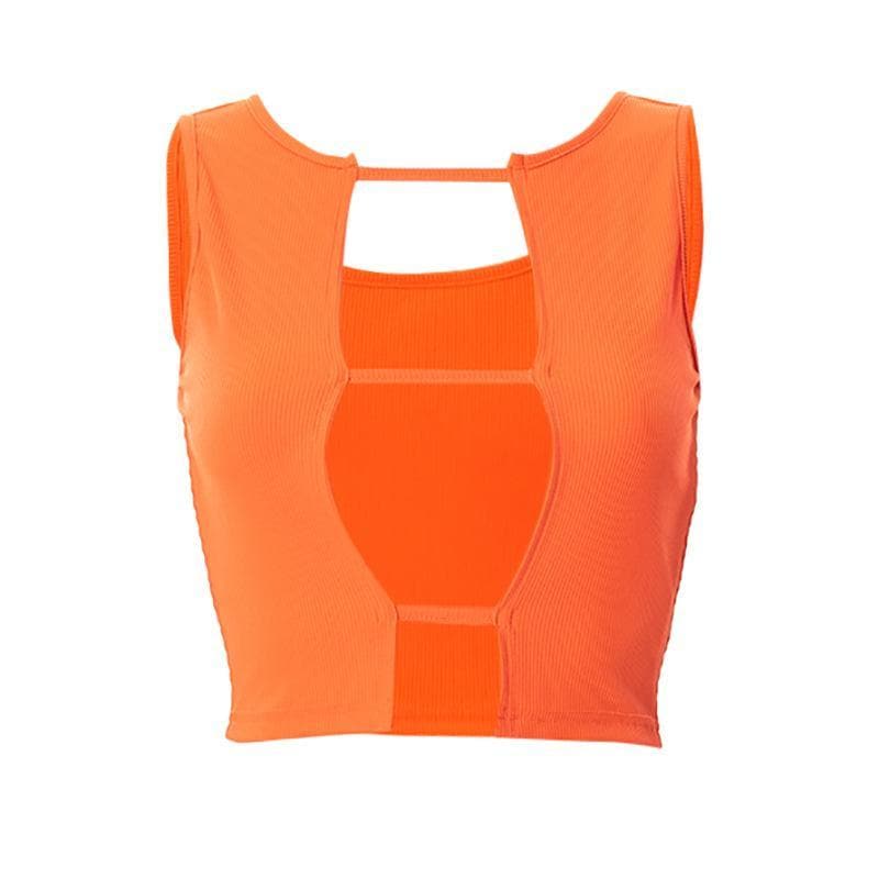 Hollow out sleeveless ribbed solid crop top