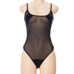 Tief ausgeschnittener Camisole-Bodysuit aus Netzstoff