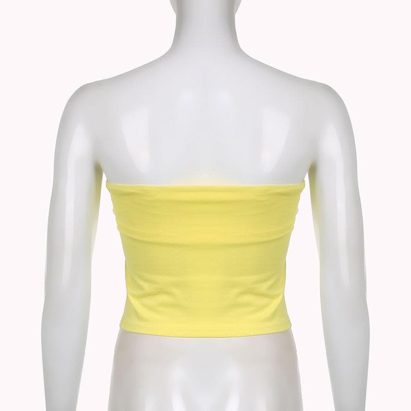 Rückenfreies Tube-Crop-Top mit kontrastierendem „FUNOFF“-Muster 