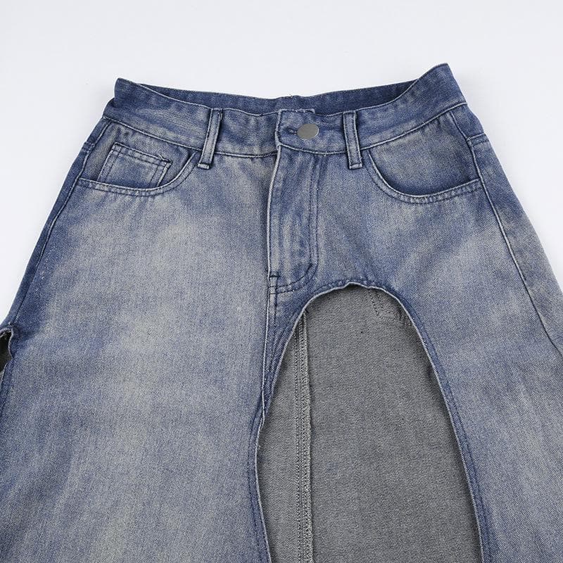 Unregelmäßiger Midi-Jeansrock mit hoher Taille und Farbverlauf 