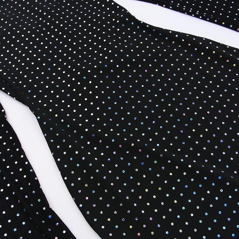 Langärmliges Midikleid aus Netzstoff mit kontrastierenden Polka Dots und Aussparungen