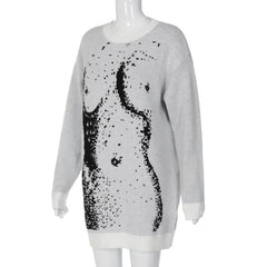 Knitted long sleeve body print contrast top