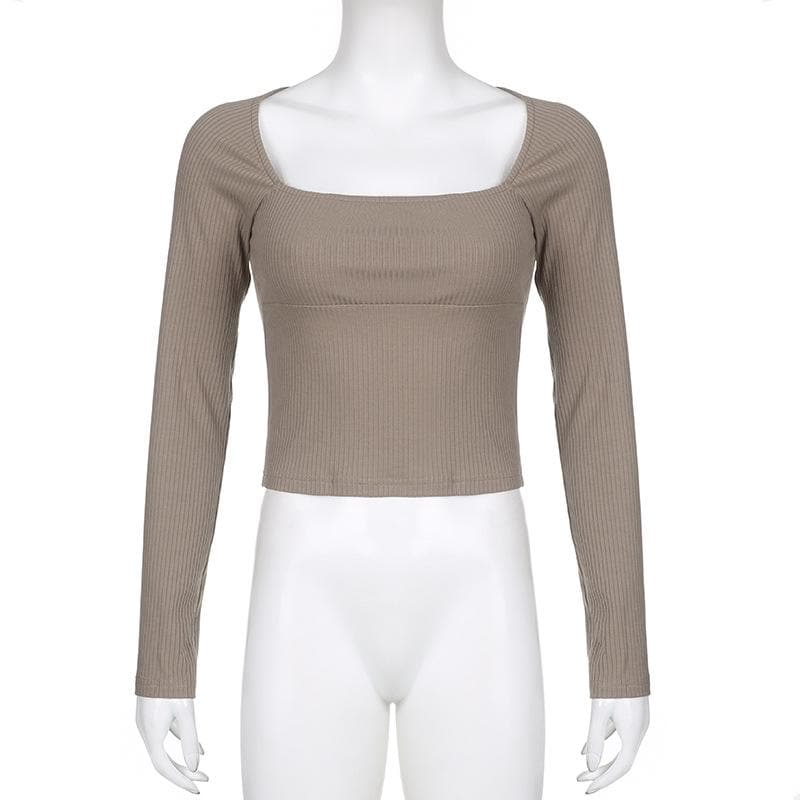 Long sleeve square neck solid ribbed crop top - Final Sale