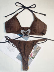 Neckholder-Bikini mit Schmetterlingsapplikation 