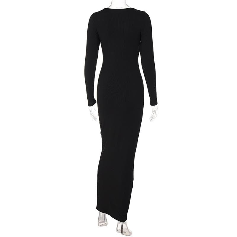 Long sleeve solid u neck maxi dress