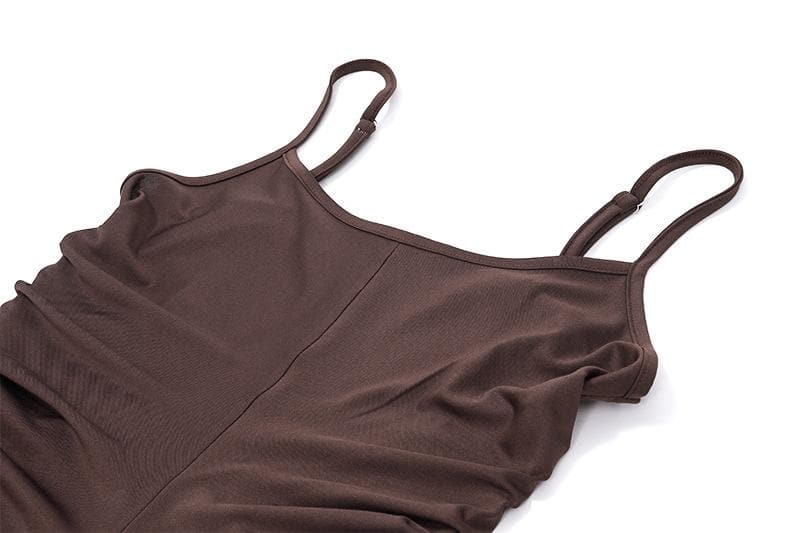 Einfarbiges, gerüschtes, rückenfreies Camisole-Maxikleid mit U-Ausschnitt