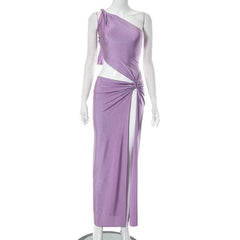 Maxikleid mit unregelmäßigem One-Shoulder-Ausschnitt und Schlitz 