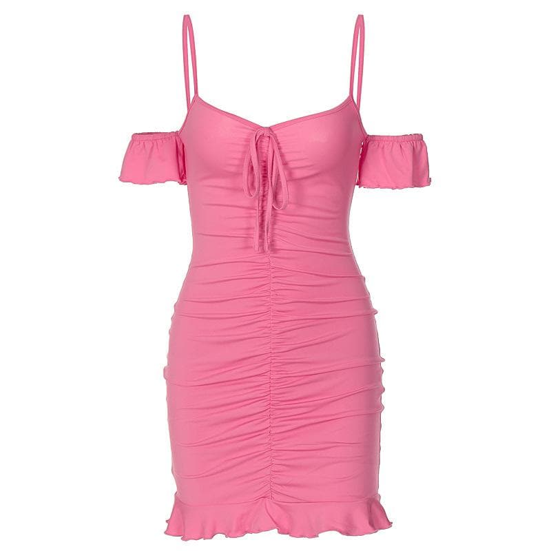 Gerafftes, einfarbiges, schulterfreies, rückenfreies Camisole-Kleid zum Binden