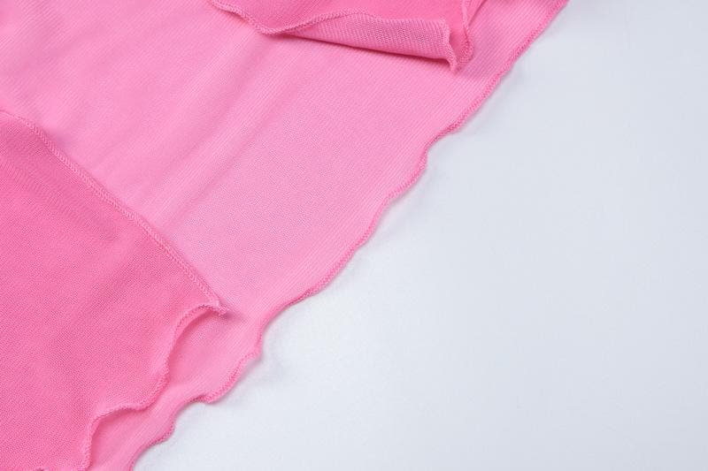 Solides Neckholder-Crop-Top aus transparentem Netzstoff mit Schnalle und Rüschen