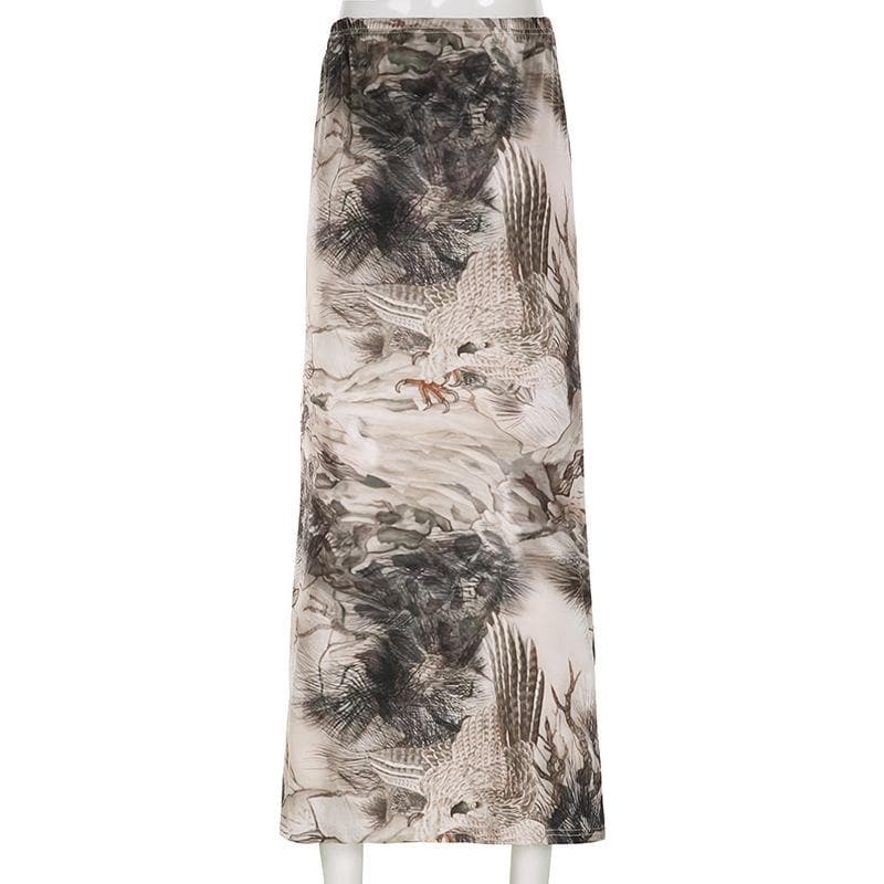 Tree print contrast low rise maxi skirt