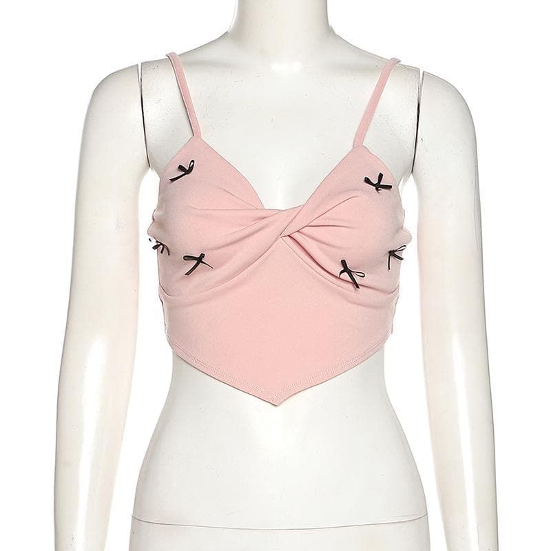 V neck ruched backless bowknot knotted crop top