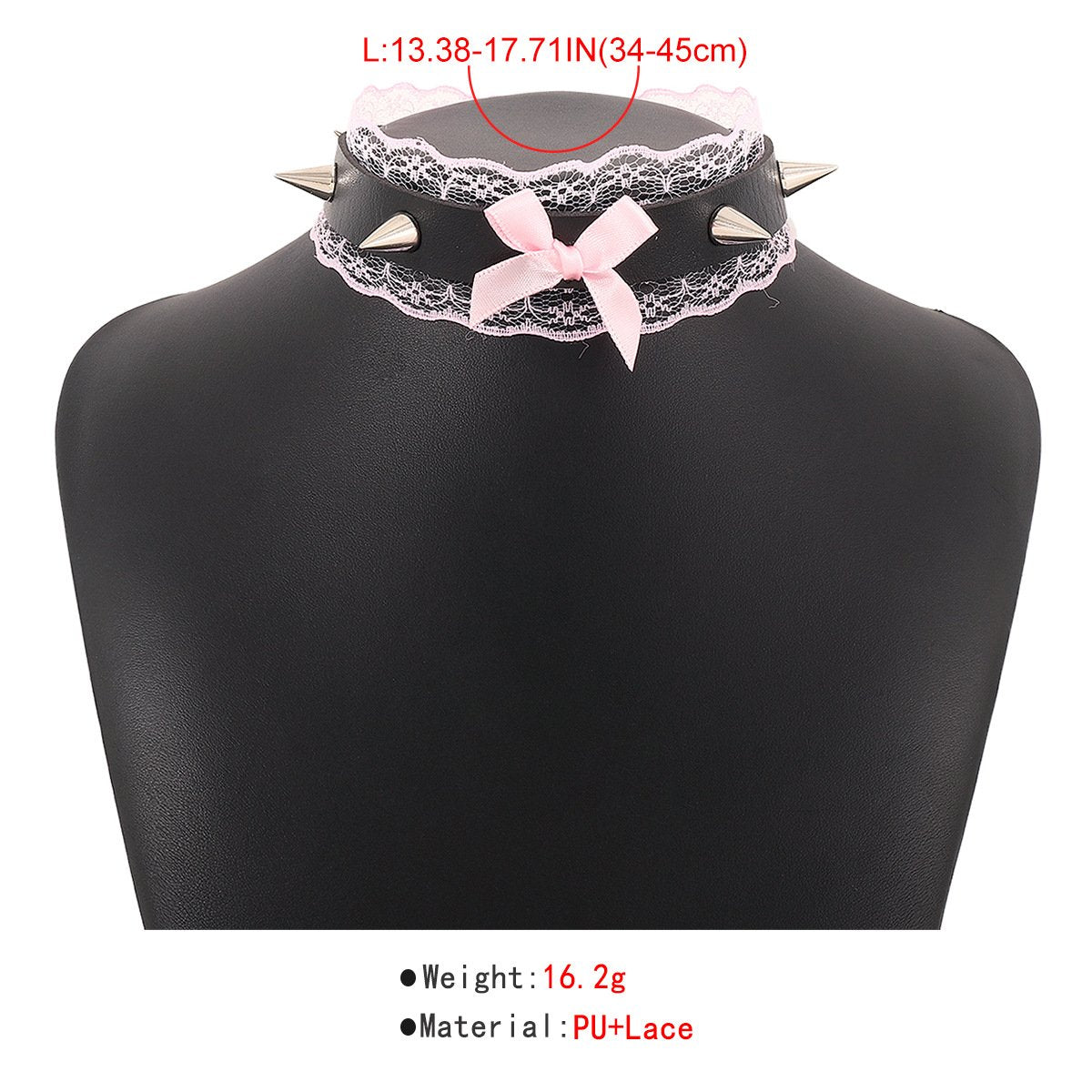 PU leather lace hem bowknot rivet decor chocker