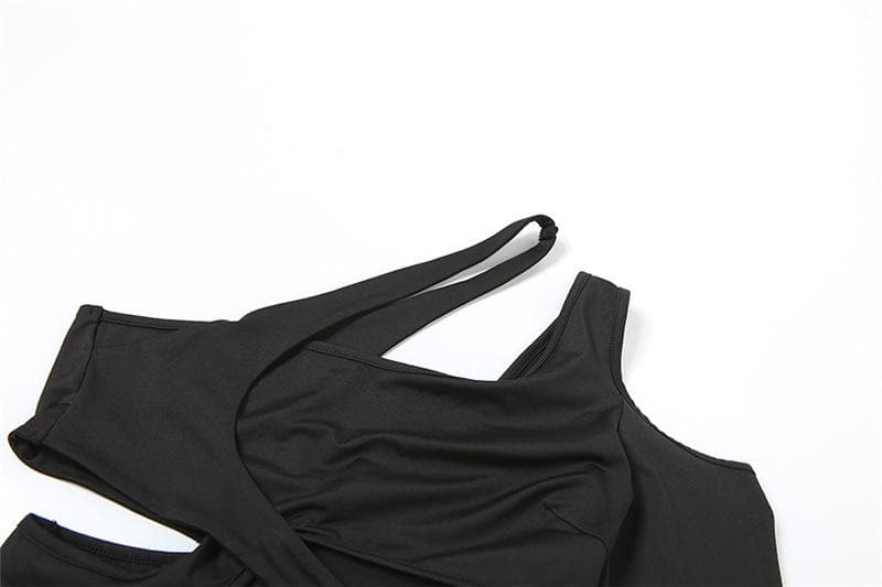 Aushöhlen unregelmäßigen One-Shoulder solide Handschuhe Bodysuit 