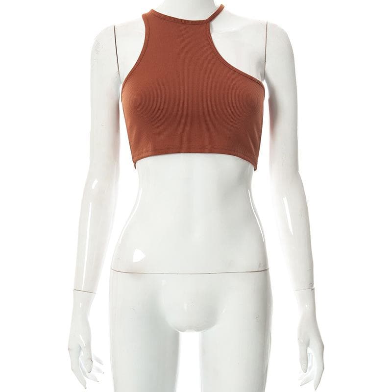 Ärmelloses, geripptes Crop-Top mit unregelmäßigem Neckholder 