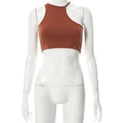 Irregular halter sleeveless ribbed solid crop top