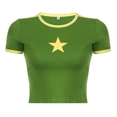 Patchwork short sleeve star pattern contrast top