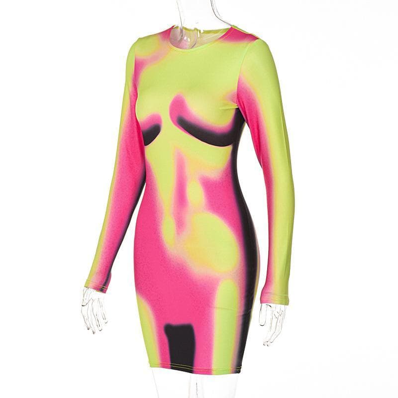 Langärmliges Thermo-Minikleid mit Rundhalsausschnitt und Bodyprint