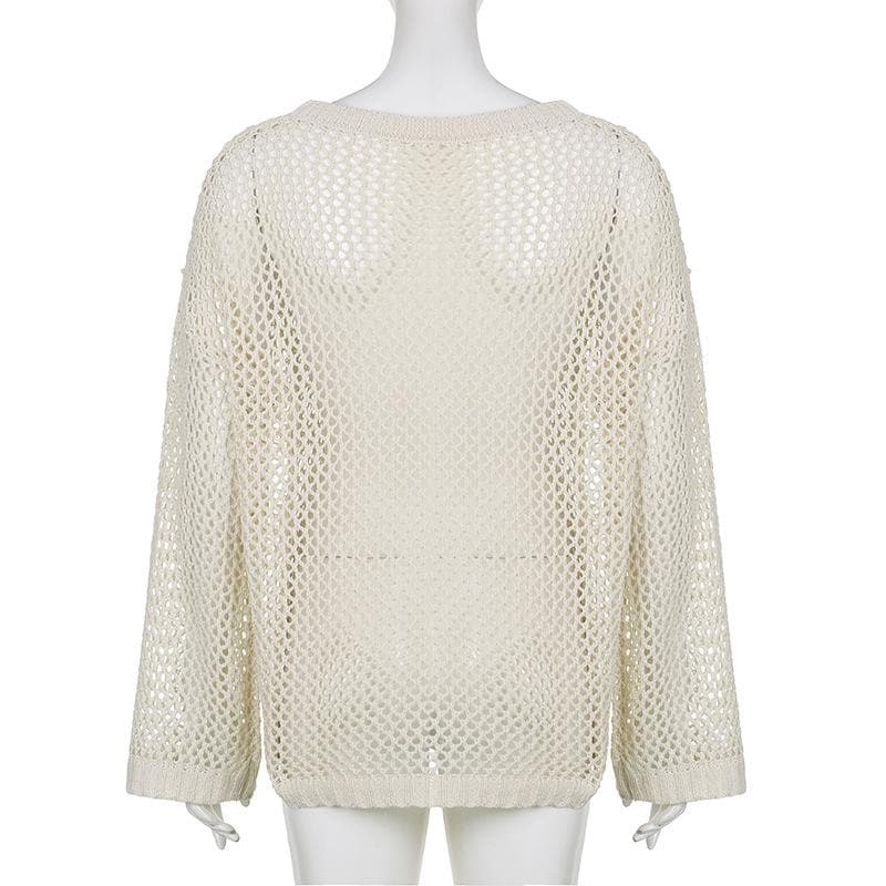 Crochet hollow out solid star pattern long sleeve top