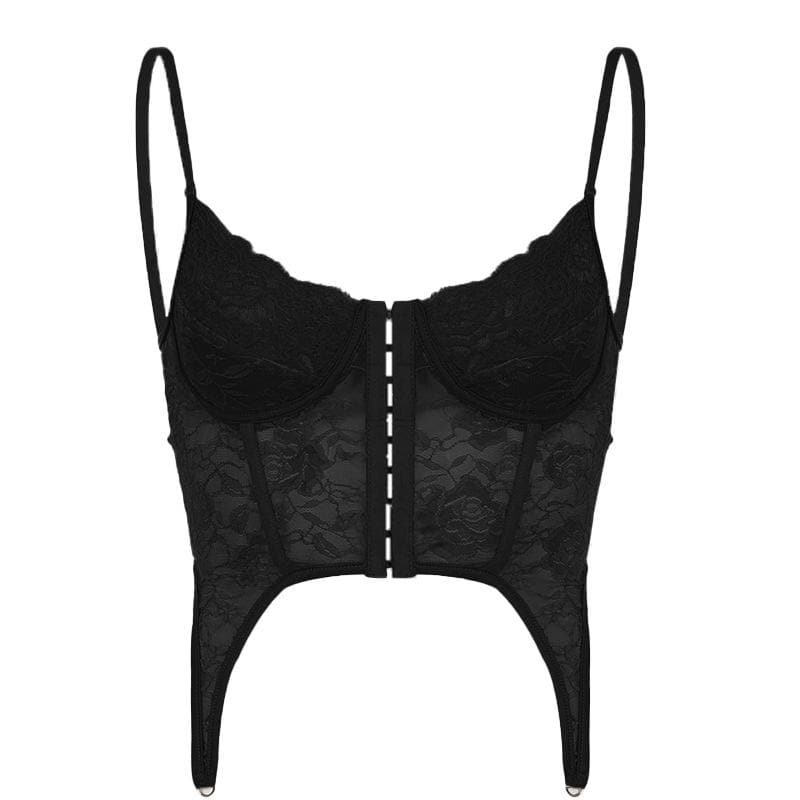 Durchsichtiges Camisole-Top aus Spitze mit Knopfleiste vorne