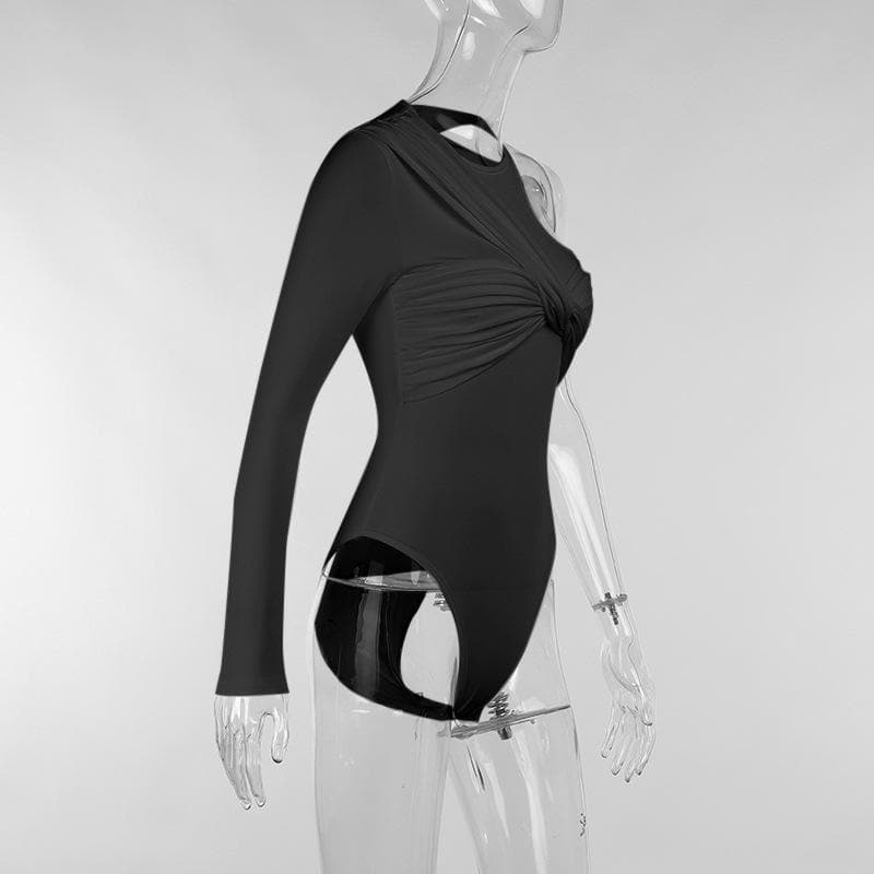 Gerüschter One-Shoulder-Bodysuit mit Rundhalsausschnitt